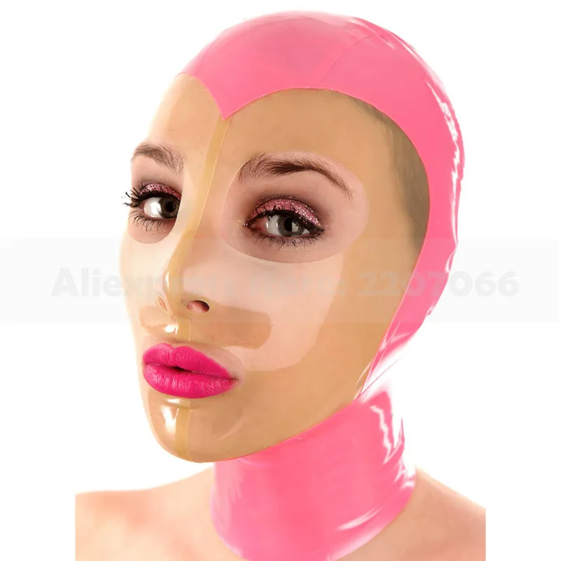 pink ad transparent Прозрачные маски для лица и розовый латексный капюшон резиновые головные уборы ручной работы капюшон для patry back zip RLM240 - Цвет: pink ad transparent