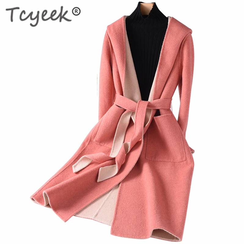 Tcyeek Осенне-зимнее пальто женский 80% шерстяное длинное Casaco Feminino розовый
