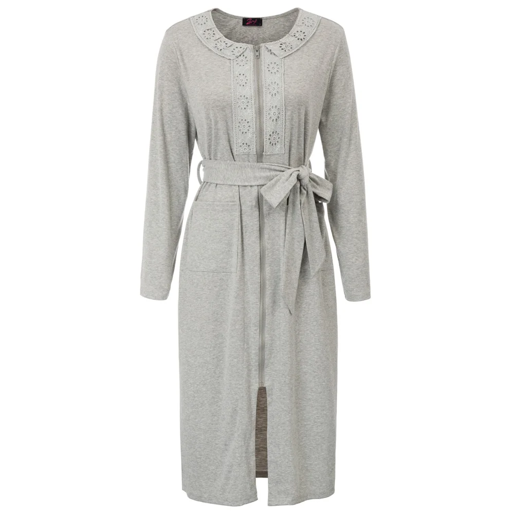 Zexxxy женский халат на молнии с рукавами одежда для сна свободный крой дизайн