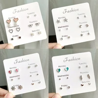 hot selling style 6 on a week ear stud suit female korean cute personality fashion jewelry suit suit female paragraph wholesale