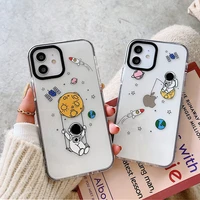 moskado astronaut pattern transparent phone cover for iphone 12 mini 11 pro max x xr xs max 7 8 7plus soft silicone tpu cases