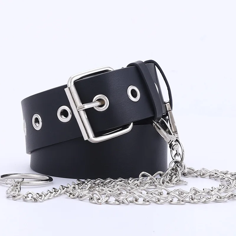 

Женский ремень из искусственной кожи с пряжкой, новый ремень в стиле панк, модный Индивидуальный декоративный ремень с цепочкой, женский ре...