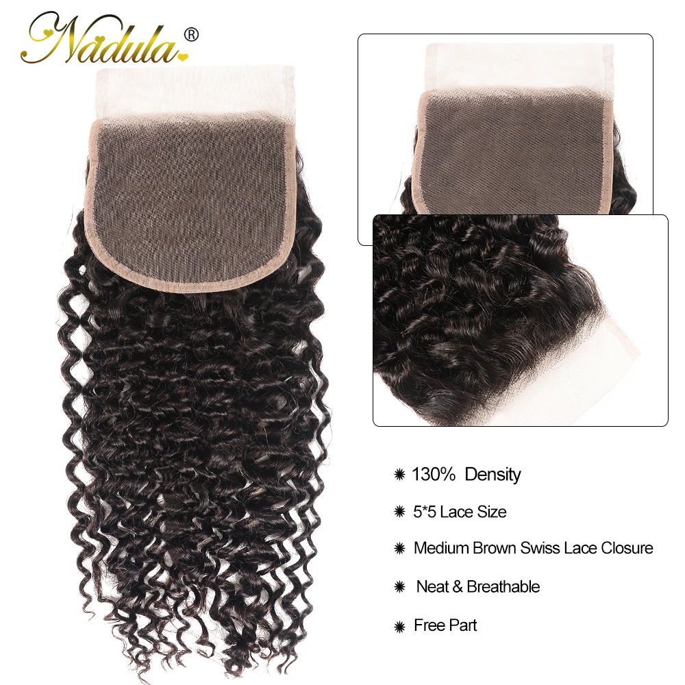 Nadula Hair Culry Lace Closure 5*5 inch Free Part Brazilian Remy Human Shipping |