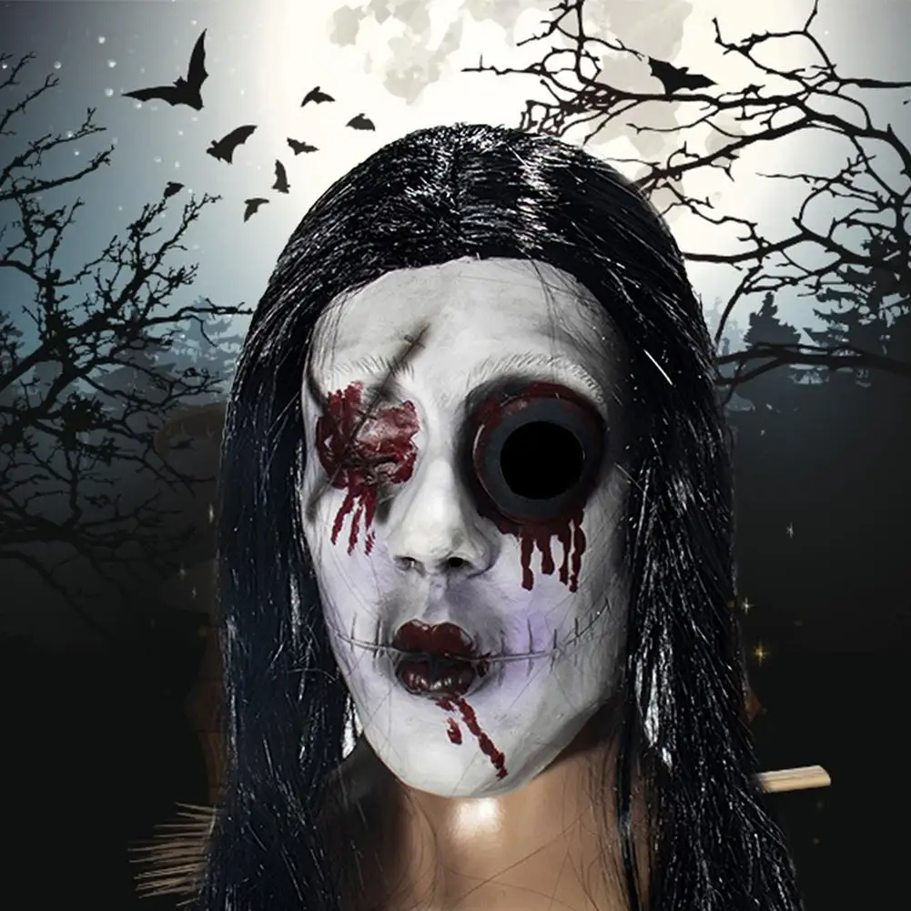 

Halloween Ghost Mask Horror Blood Scar Headgear With Long Hair Haunted House Party Scary Props Scary Headgear