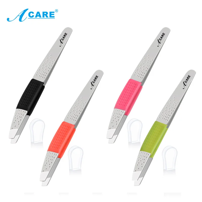 Профессиональный пинцет для бровей из нержавеющей стали и силикона с матовой