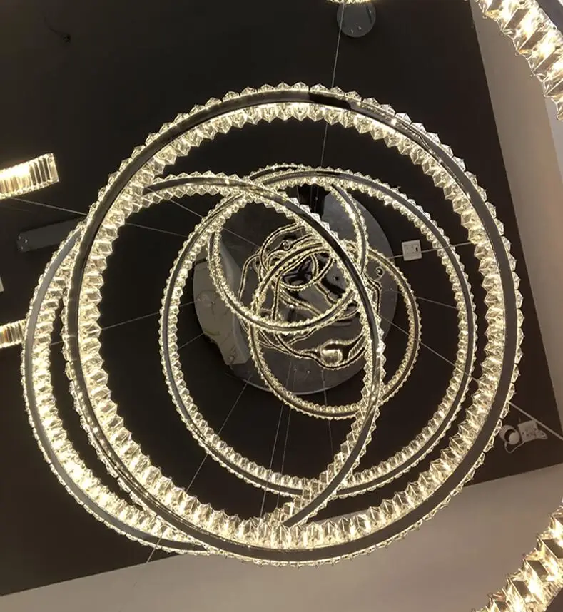 

LED Crystal Staircase Chandelier Luxury Living Room Villa Hall Ring Light Modern Simple Staircase Chandelier Long chandelier