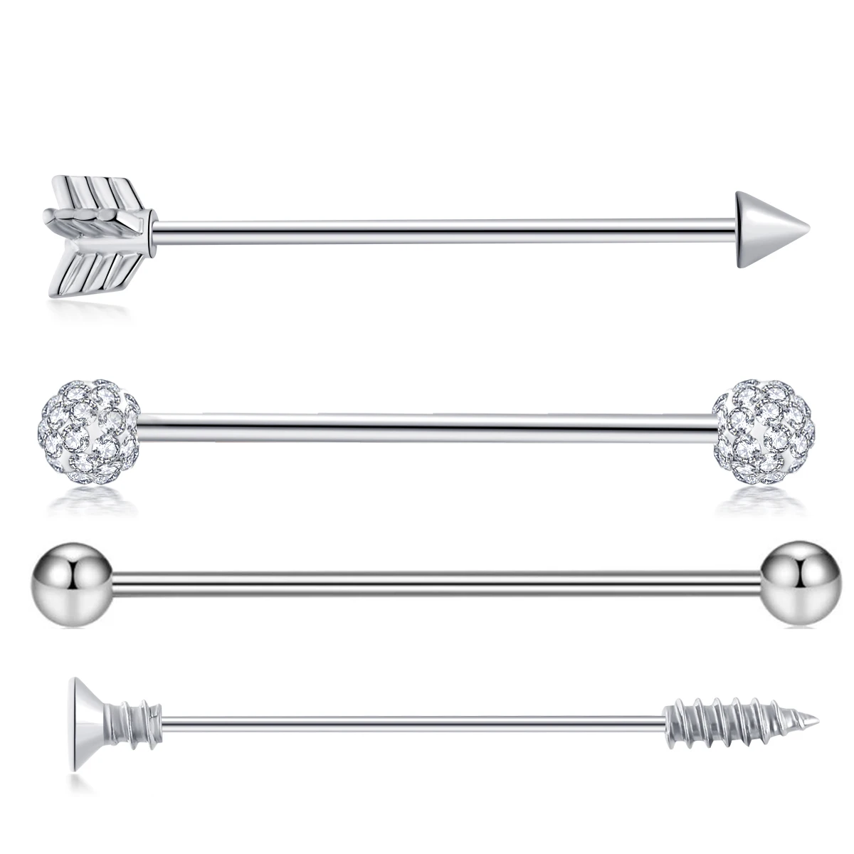 silver 4pcs TIANCIFBYJS 14 г 1-8 шт нержавеющая сталь промышленные серьги-гантели сердце стрелка радуга ушной хрящ хеликс-раковины пирсинг ювелирные изделия - Окраска металла: silver 4pcs