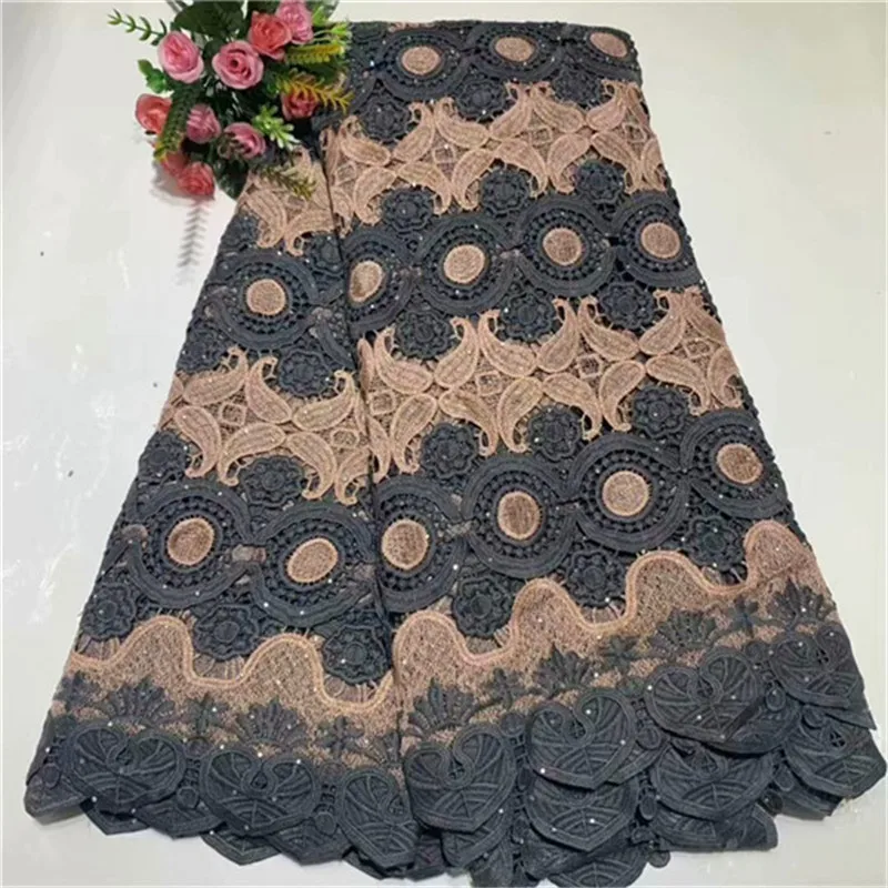 African Cord Lace Fabric with Stones 2019 Latest Laces High Quality Peach Guipure Nigerian Fabrics For Dress | Дом и сад