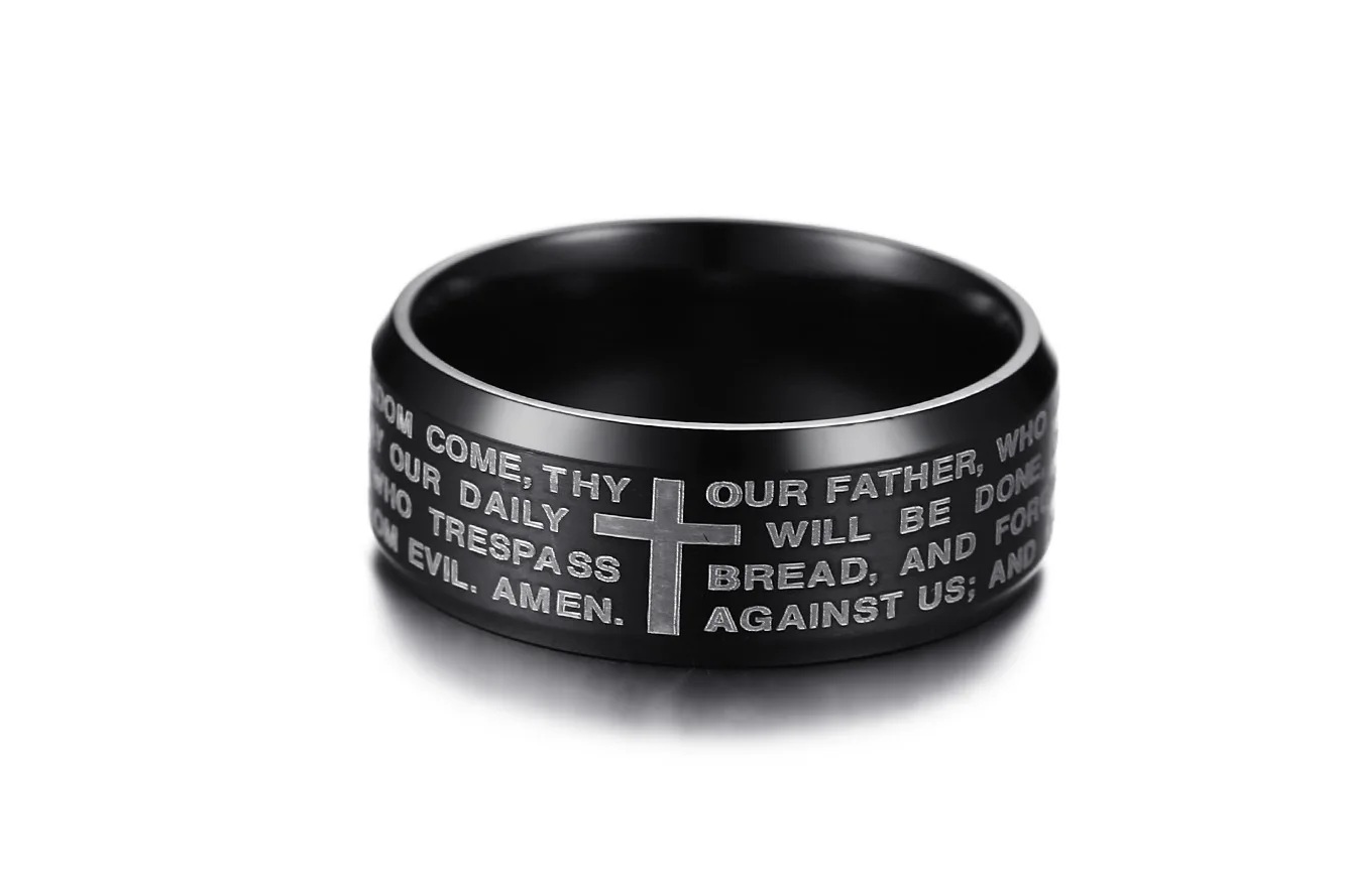

YSMLK Three colors to choose from Bible ring titanium steel men's ring ring ring 8MM English Lord's Prayer ring