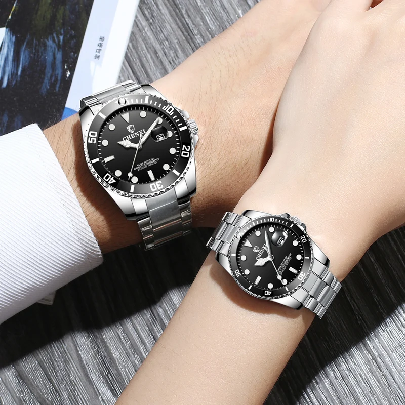 CHENXI Fashion Couple Watches Men And Women Silver Stainless Steel Fashion Casual Ladies Watch Waterproof Quartz Watch For Men