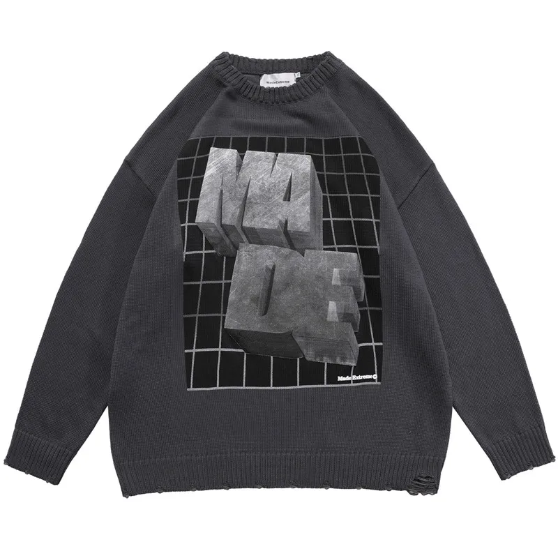 

2021 Hip Hop Streetwear Mens Sweater 3D Letter Print Knitted Pullover Harajuku Oversized Fashion Vintage Winter Women Sweaters