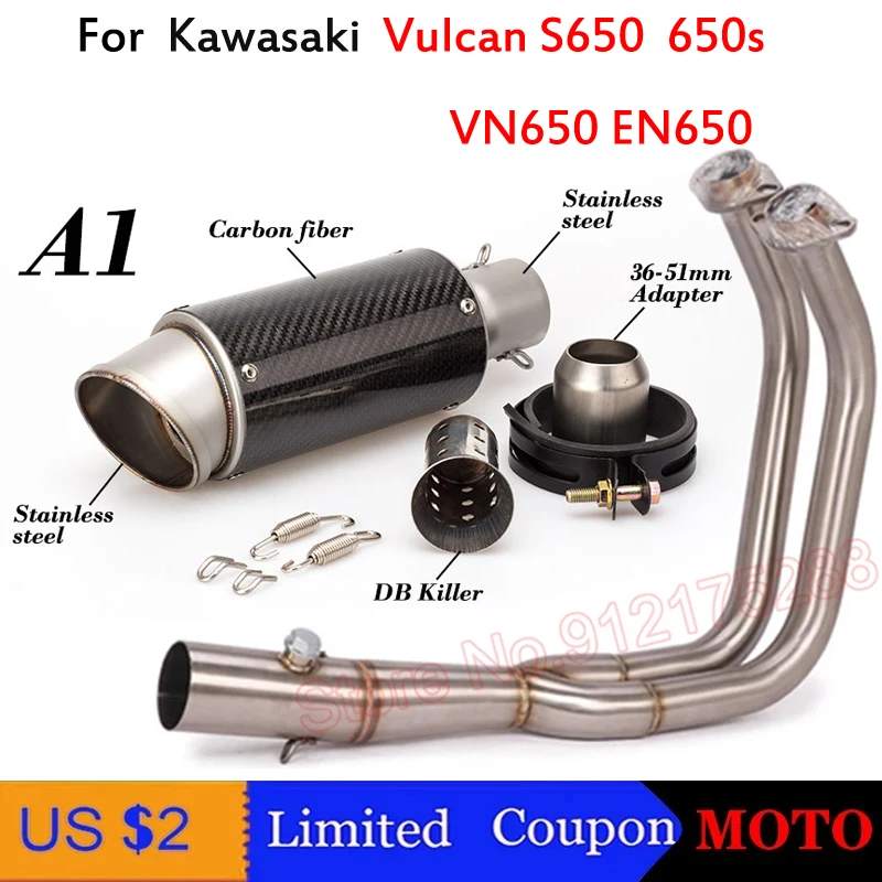

For Kawasaki Vulcan S650 650s 650 S VN650 EN650 Motorcycle Exhaust LEO TOC Modified Front Pipe Carbon fiber 51MM Muffler