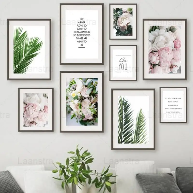 

Flower Rose Peony Palm Leaf Simple Quotes Wall Art Nordic Canvas Painting Modern Style Home Decoration Posters Living Room Mural
