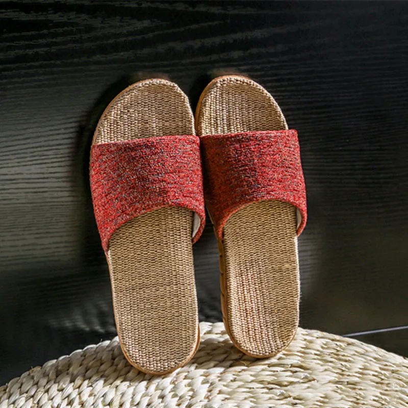 Женские и мужские летние тапочки Мягкая льняная домашняя обувь Вьетнамки