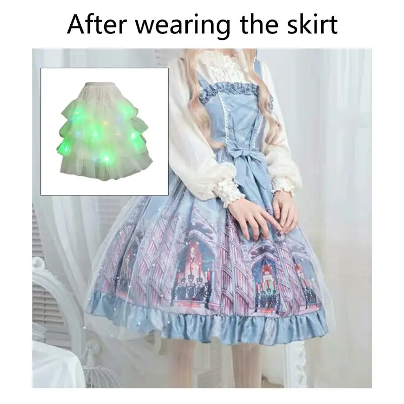 

Women Lolita Layered Tulle Skirt Luminous Petticoat Ruffled Hoopless Underskirt