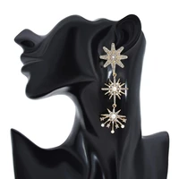 luxury shiny crystal rhinestone pearl 3 stars long tassel drop dangle earrings 2021 trend for women gold plated hanging jewelry