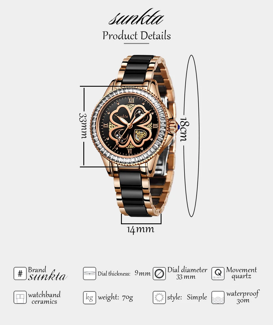 Montre Femme SUNKTA, новые часы из розового золота, женские кварцевые часы, женские роскошные Брендовые женские наручные часы, часы для девочек, подарок для жены+ коробка