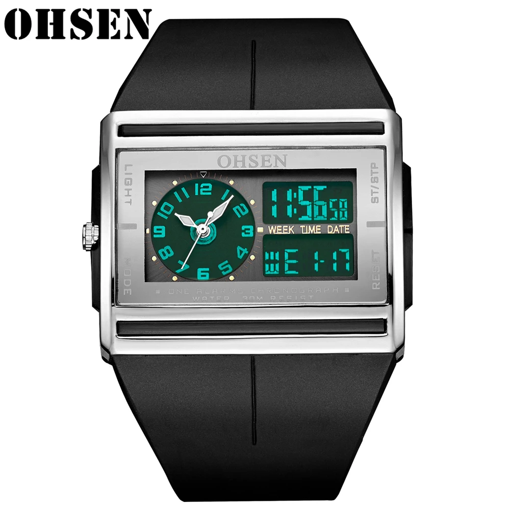 Прямоугольные светящиеся цифровые часы OHSEN Montre Homme, мужские электронные часы, модные мужские Кварцевые спортивные часы