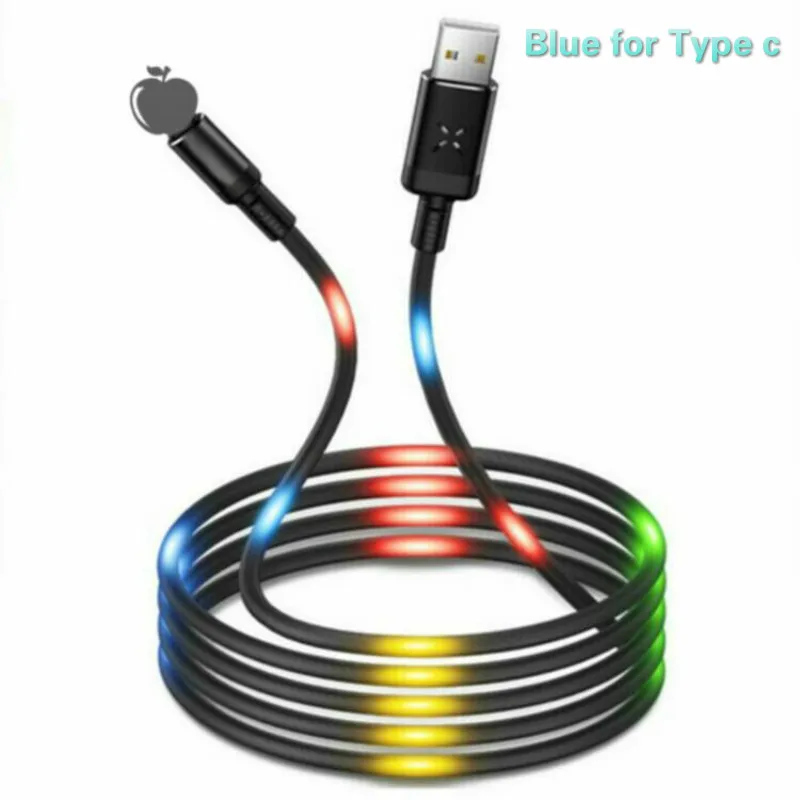 Blue for Type c Colorful LED Light Flash Magnetic Fast Charging Micro USB Type C Cable Charger For iPhone XS X 8 7 Samsung USB C Cable - Цвет: Blue for Type c
