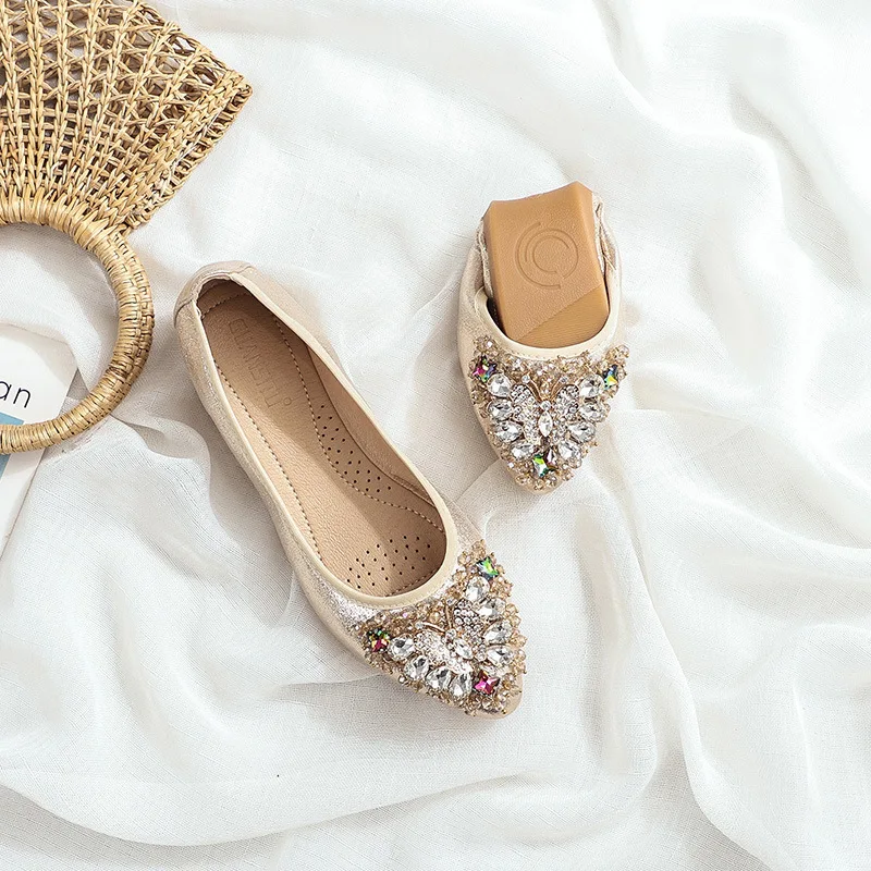 

Spring Autumn Women Flats Shoes Ballet Flats Fashion Casual Crystal Pointed Luxury Ladies Shoes Zapatos De Mujer High Quality
