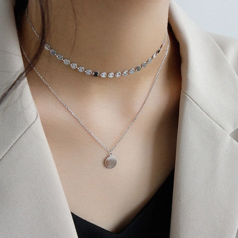 Круглый Кулон из стерлингового серебра 925 пробы ожерелье для женщин корейское