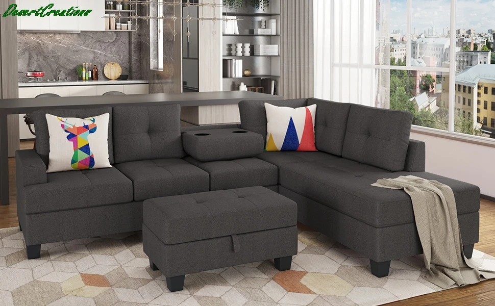 

L-образный Диванный секционный подходящий для хранения оттоманка и подстаканников, диван для гостиной