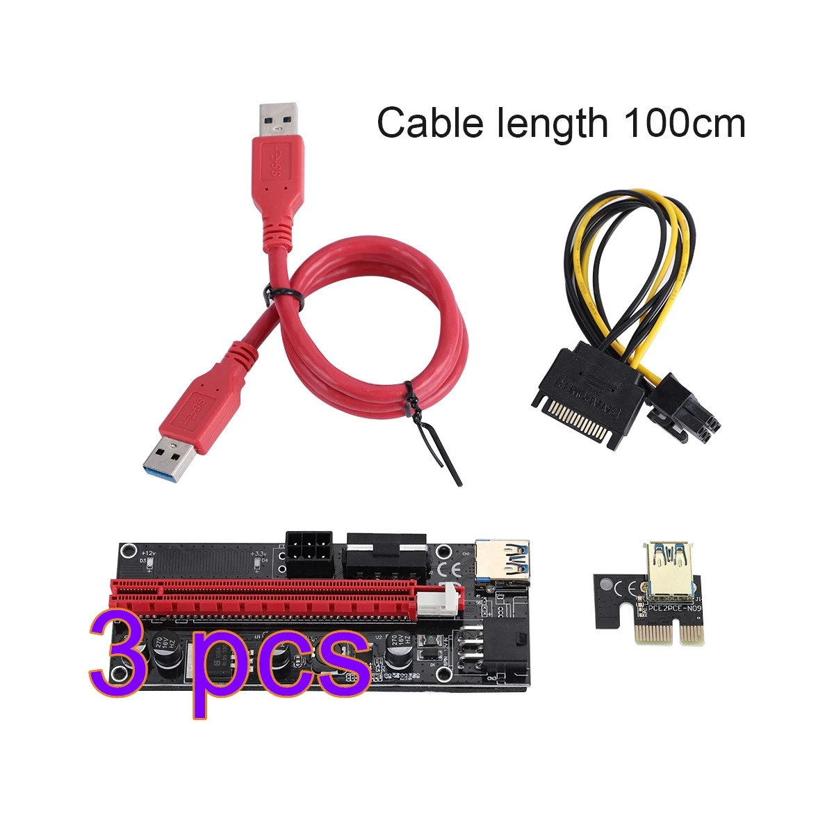 

PCI-E Riser Board 1X to 16X Extender 6-pin Adapter Card PCI-E GPU Extender Board Computer Accessory Red USB Cable