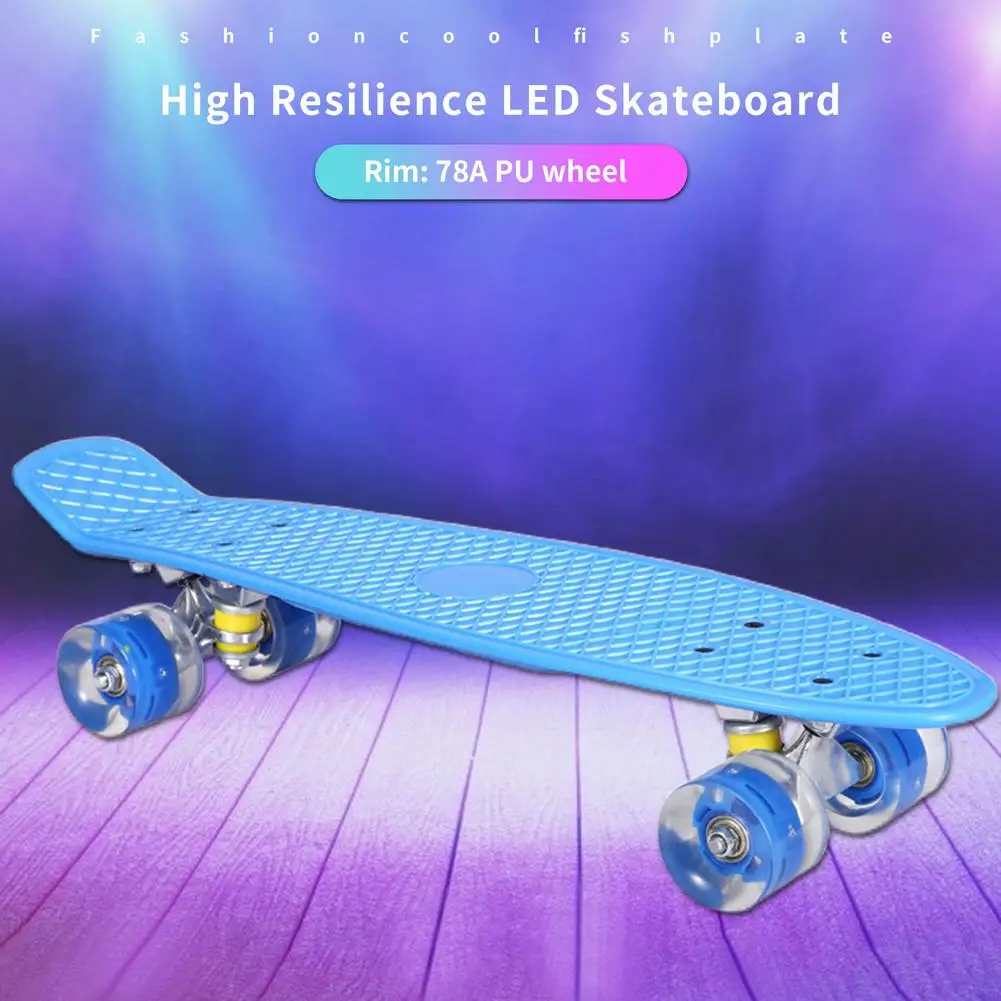 

22Inch High Resilience LED Flash Wheel Skateboard Single Rocker Fish Board Mini Cruiser ABEC-7 Bearings Children Teen Longboard