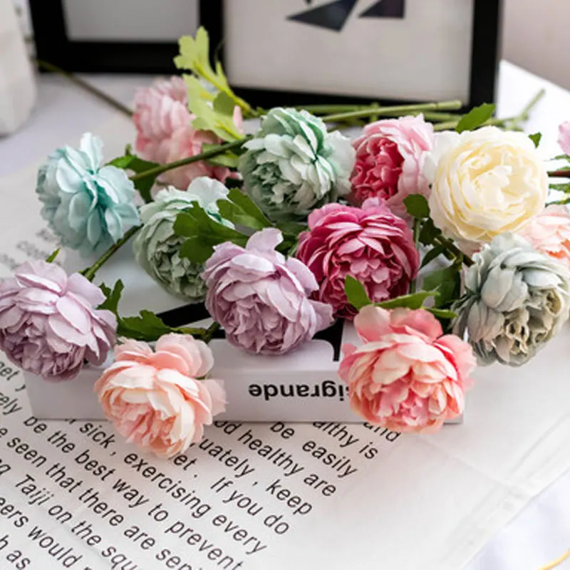 

European single branch wrapped core peony Peony wedding holding flower home decoration flower imitation flower