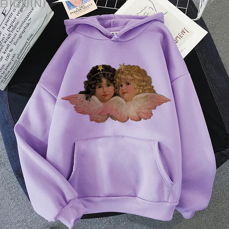 Женская винтажная толстовка с капюшоном фиолетовая в стиле Харадзюку Y2k Kpop зима