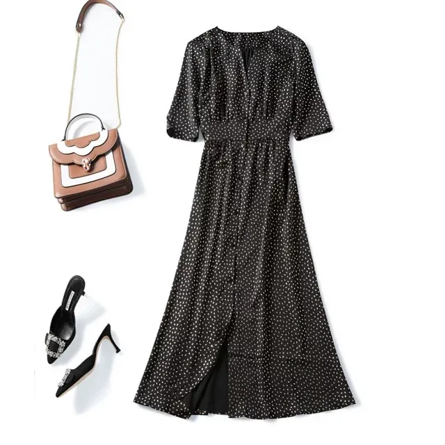 Женское платье летнее однобортное миди с коротким рукавом и принтом|Женские