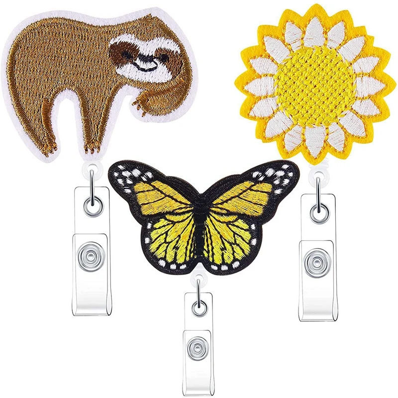 

3 PCS Badge Holder With Alligator Clip Sloth Flower Butterfly Retractable Badge Clip For Nurses Teacher