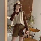 Женский трикотажный жилет без рукавов, свободный однотонный джемпер с V-образным вырезом, осенний свитер без рукавов