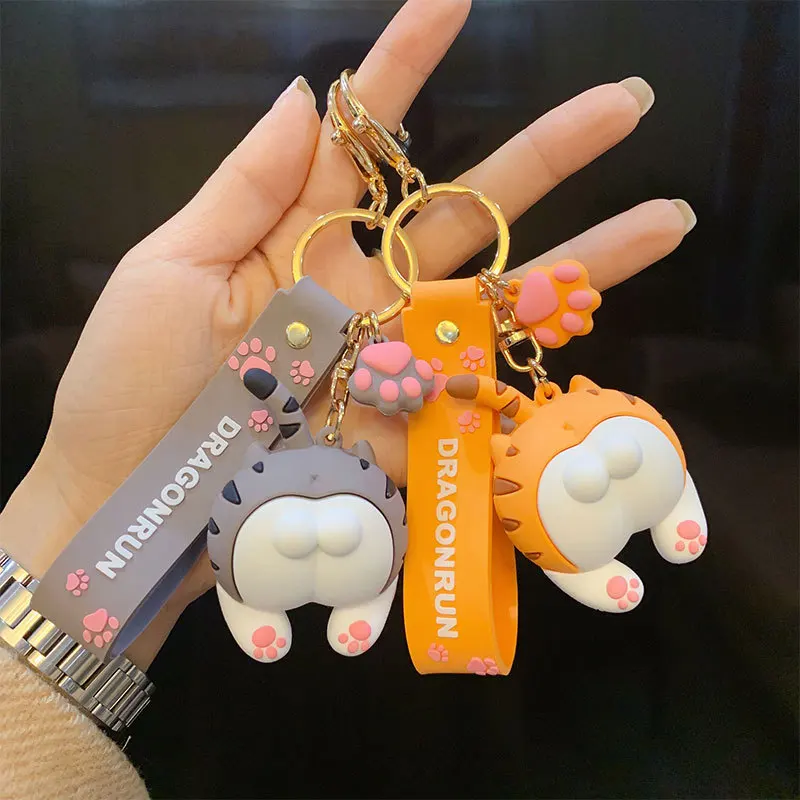 Корейский симпатичный брелок для ключей с мультяшным котом и задом женский милый
