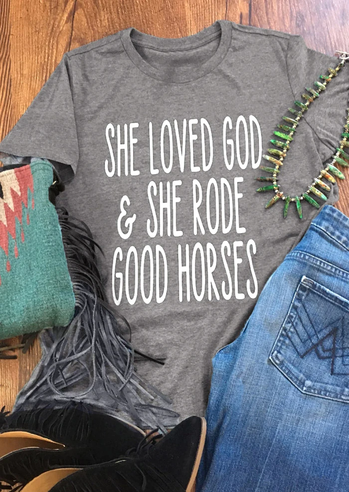 

She Loved God and She Rode Good Horses Women Fashion T Shirt Female Gift Tops Aesthetic Tumblr Grunge Slogan T-shirt Tees