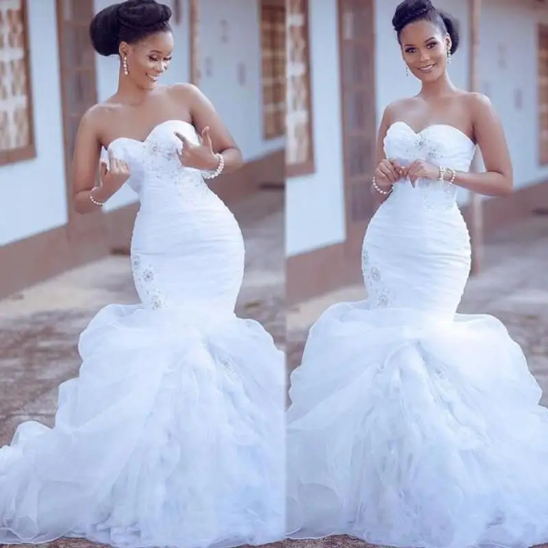 

Mermaid Wedding Dress Strapless Beaded Backless Custom Made Plus Size Bridal Dress Bride Gown Saudi Arabia robes de mariée