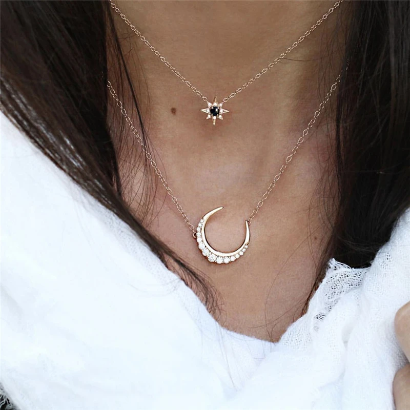 Boho винтажное модное многослойный ожерелье s для женщин Многоэлементный геометрический Хрустальный каменный кулон длинное ожерелье подарок ювелирные изделия - Окраска металла: NE-0054-12