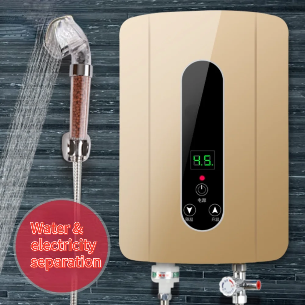 220V Instant Electric Tankless Water Heater Bath Home Small Thermostat Water Heater with Shower Head