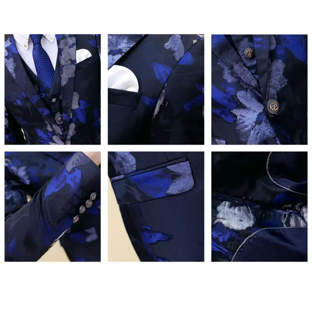 Мужской повседневный костюм с цветочным принтом зеленый фруктовый воротник из