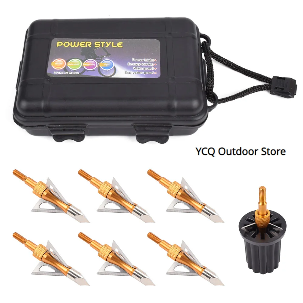 

Archery 6X 100 Grain 3 Blade Broadheads Hunting Arrow Heads Screw-in Tips + 1X Plastic Case +1X Broadhead Wrench Crossbow