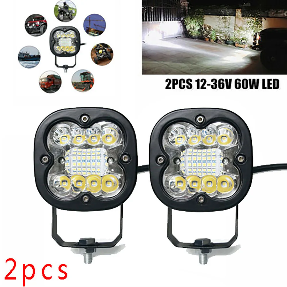 

Square Light 2pcs Spot 4X4WD Truck Waterproof 60W Work ATV Bar Headlight