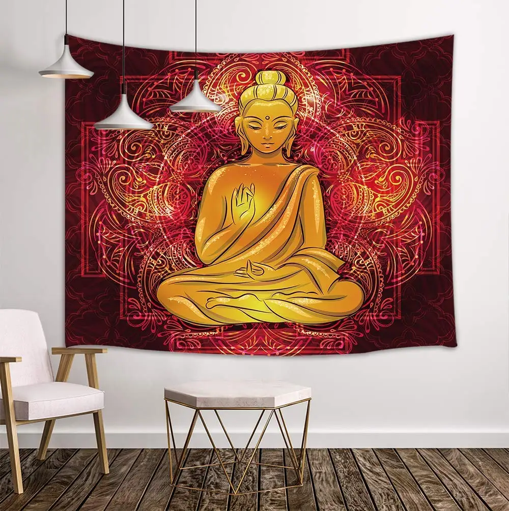 

Golden Sculpture Sitting Lotus 3D Flowers Spa Tapestries Art
