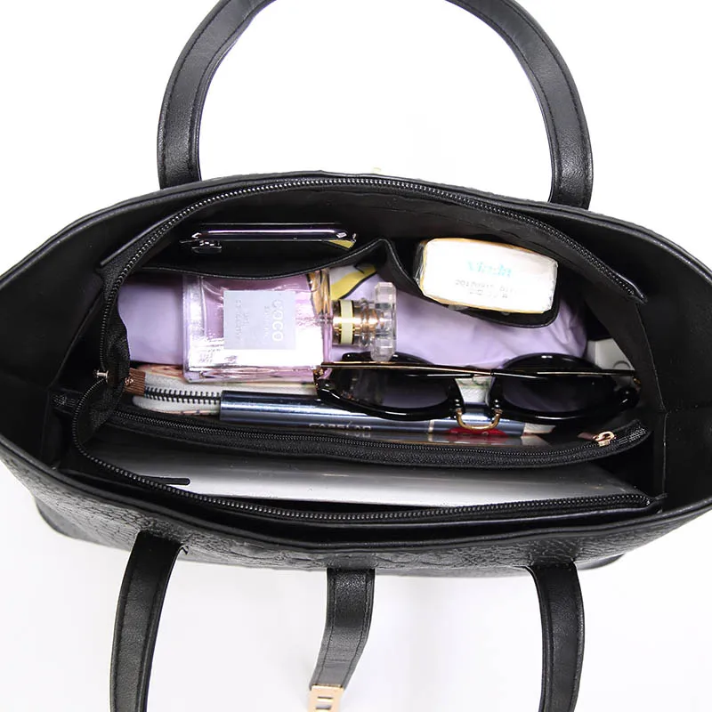 

2019 New Women's Bag Fashion Trend High Quality PU Leather Shoulder Bag Crocodile Pattern Handbag Three-piece Black Bag CSY199