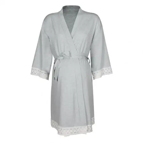 Light Gray S Повседневный халат для беременных женский однотонный для беременных 3/4 рукав кружевная отделка повязка Пижама для кормящих женщин халат топы для сна - Цвет: Light Gray S