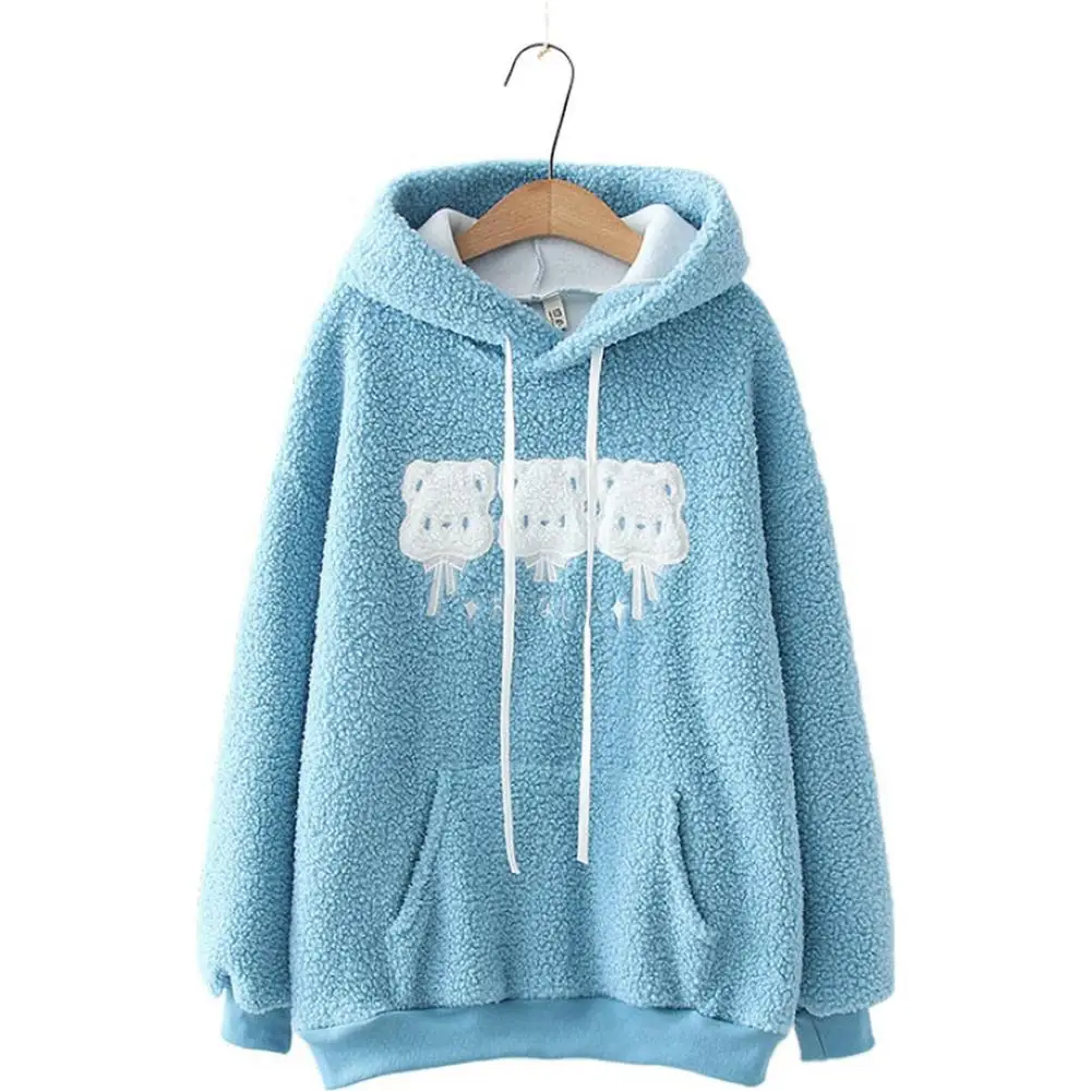 Autumn Winter Sweet Fleece Sweatshirt Women's Hooded Lamb Wool Loose Hoodies Long Sleeve Female Plus Velvet Pullover 2011224