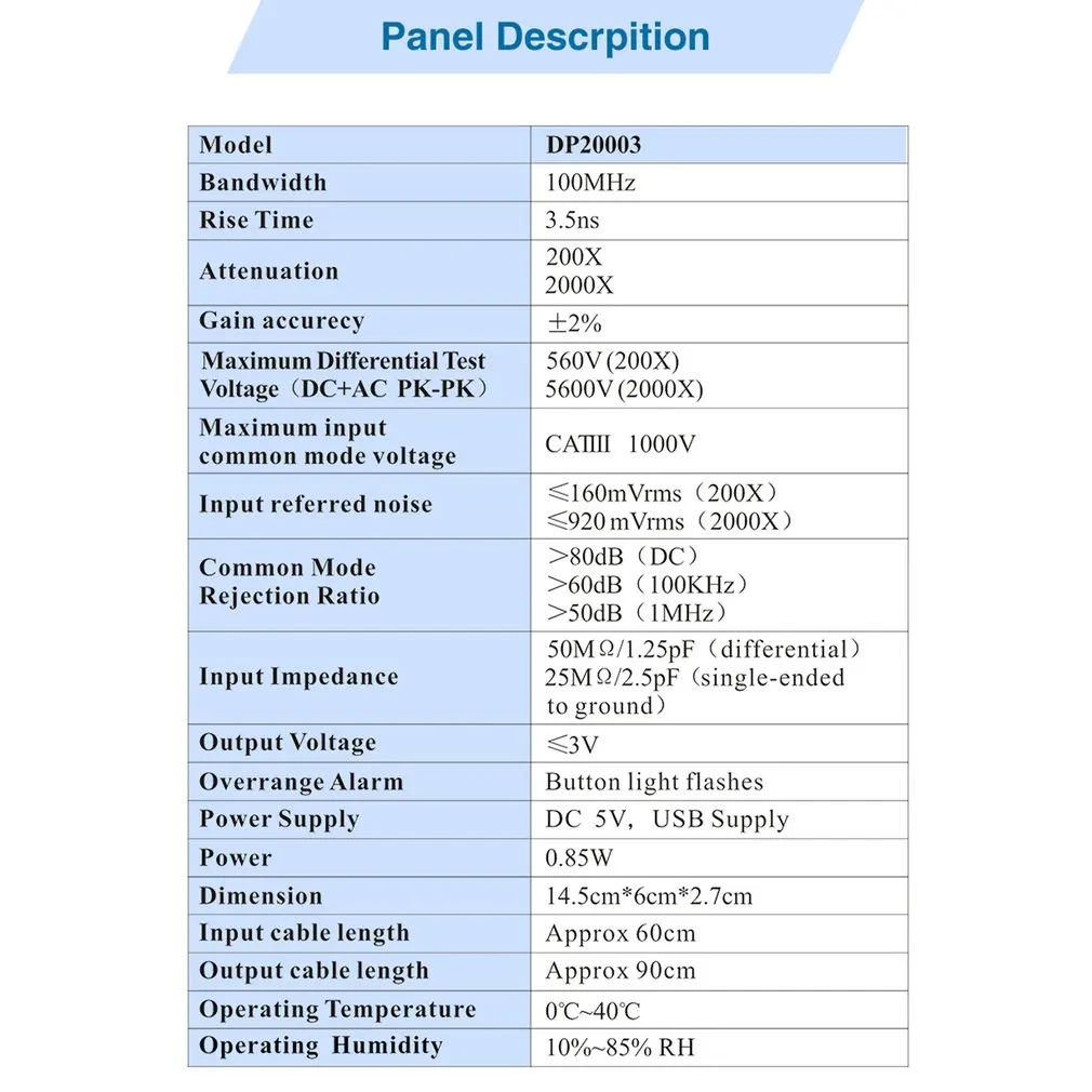 Micsig DP20003 осциллограф 100 МГц 5600V Высокая Напряжение дифференциальный зонд комплект