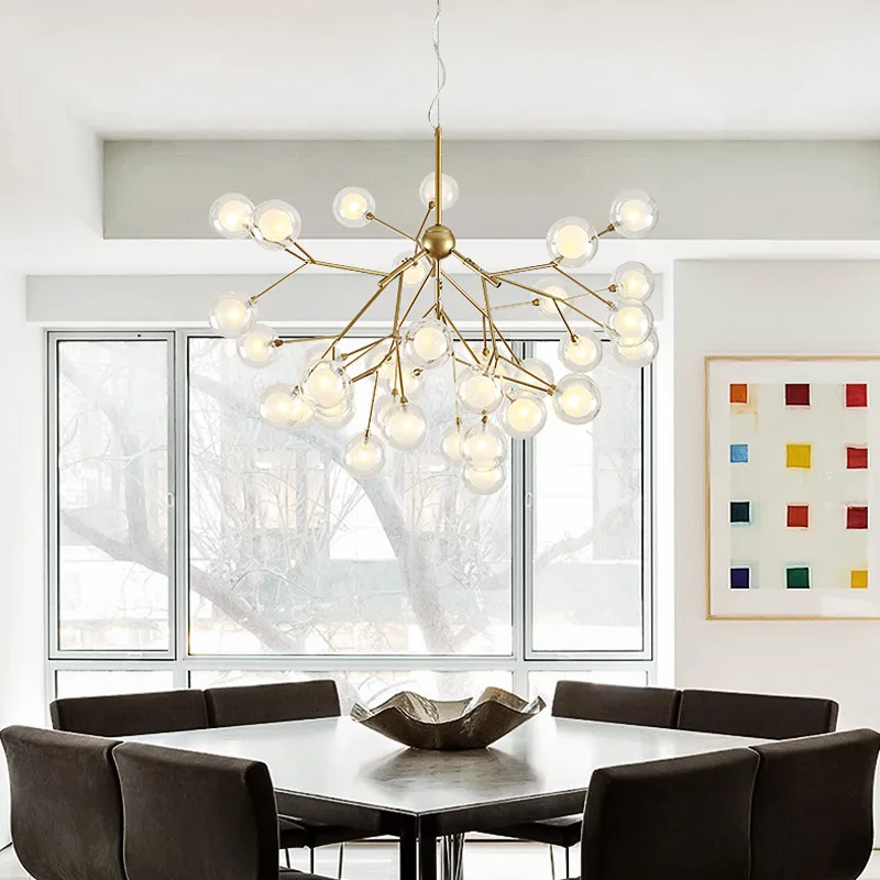 

Nordic Firefly Chandelier Modern Simple Glass Ball Bedroom LED Lamps Creative Cool Restaurant Living Room Chandelier