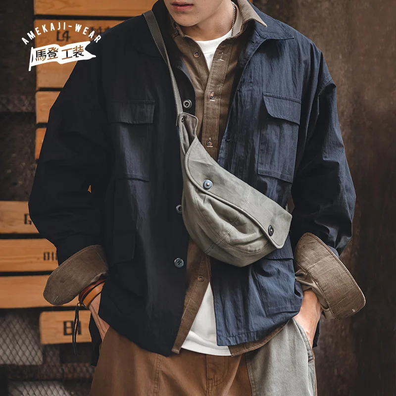 

Autumn Brown Shirts For Men Long Sleeve Vintage Oversized Shirt Causal Solid Pocket Cotton Men's Clothing Coat Jacket