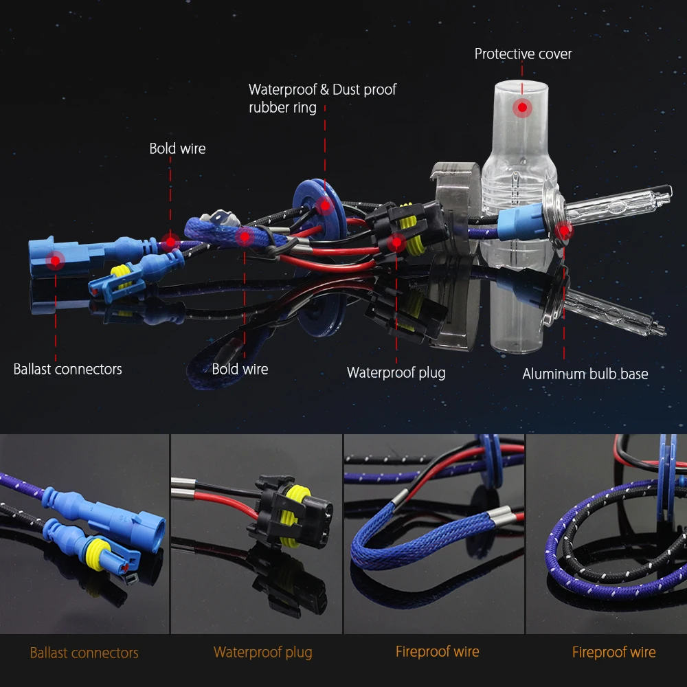 

High Bright Ac Xenon Kit Ballast + Bulb 55w 10000lm H1 H3 H7 H8 H9 H11 9005 9006 9012 D2h D2s 12v Car Light Headlight Fog Lamp