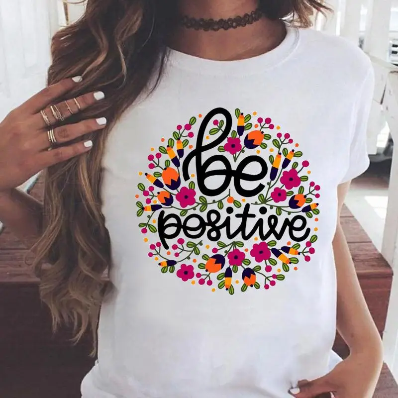 

Women T-shirts Letter Flower New Style Watercolor Short Sleeve Graphic Fashion Cartoon T Top Shirt Print Female Tee T-Shirt